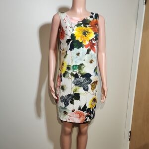 Yellow and Pink Sheath Mini Dress Scoop Neck Cocktail